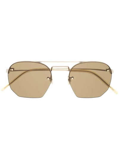 Saint Laurent Gold Tone Square Frame Sunglasses In Brown