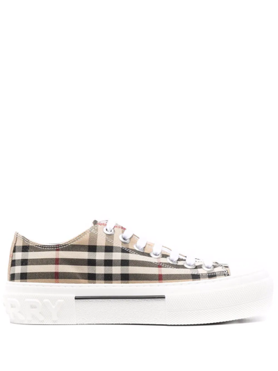 Burberry Beige Sneakers With Vintage Check Motif