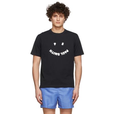 Ps By Paul Smith Happy Logo Cotton T-shirt In Black