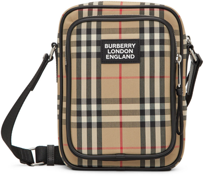 Burberry Brown Logo Vintage Check Crossbody Bag In Beige