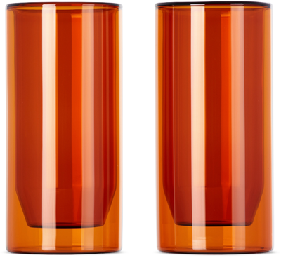 Yield Orange Double Wall Glasses Set, 16 oz In Amber