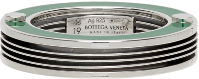 Bottega Veneta Silver & Green Bolt Ring In 3707-grass