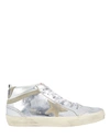 Golden Goose Mid Star Laminated Upper And Spur Suede Star And Wave Sneakers In Silver