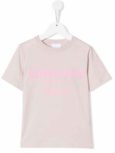 Burberry Kids' Girl's Bristle Rubberized Logo T-shirt In Light Rose Beige
