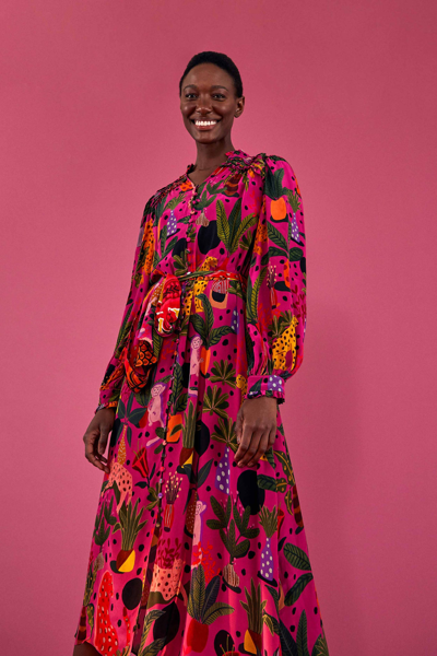 farm rio pink pop leopards mixed midi dress NEW Farm Rio Pink Pop Leopards Mixed Tropical
