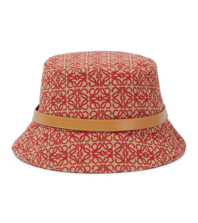 Loewe Leather-trim Jacquard-canvas Bucket Hat In Red/warm Desert