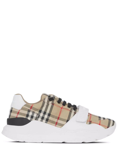 Burberry Vintage Check-pattern Touch-strap Trainers In Beige