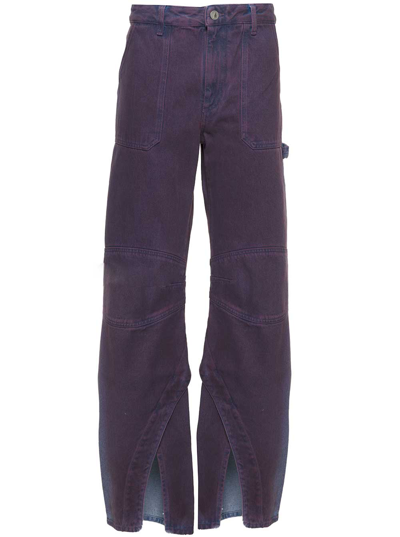 Attico Nox Oversize Cargo Purple Denim Jeans In Aerograph Wash Dusty Violet