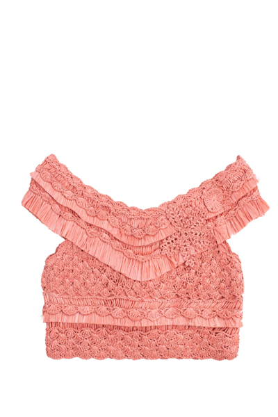 Zimmermann Women's Postcard Fringed Crocheted Crop Top In Pink