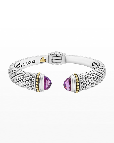 Lagos 18k Gold And Sterling Silver Caviar Color Amethyst Cuff, 12mm In Purple/silver