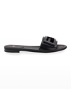 Fendi Open Toe Leather Signature Slippers In Nero