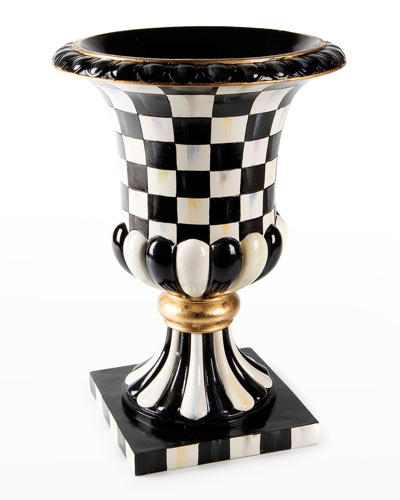 Mackenzie-childs Courtly Check Pedestal Tabletop Urn In Black/white