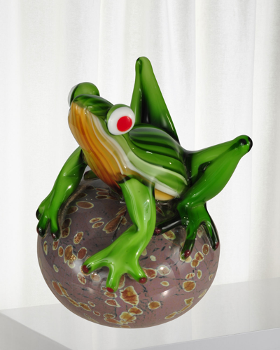 Dale Tiffany Frog On Ball Art Glass Sculpture In Green