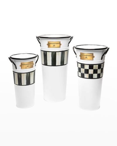 Mackenzie-childs Spectator Galvanized Flower Buckets, Set Of 3 In Black/white