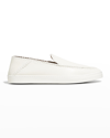 Giorgio Armani Men's Woven Leather Slip-on Sneakers In Cream