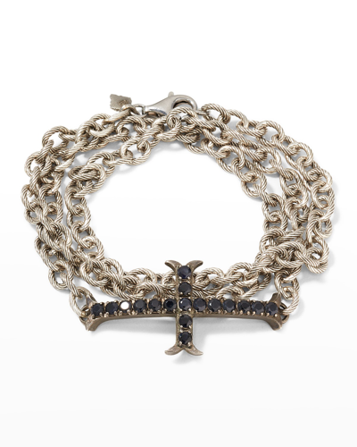 Armenta Men's Sterling Silver Triple-wrap Black Sapphire Cross Bracelet