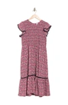 Melrose And Market Smocked Flutter Sleeve Midi Dress In Burgundy Blush Floral