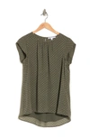 Dr2 By Daniel Rainn Floral Clip Dot Cap Sleeve Tunic Blouse In Herb Green
