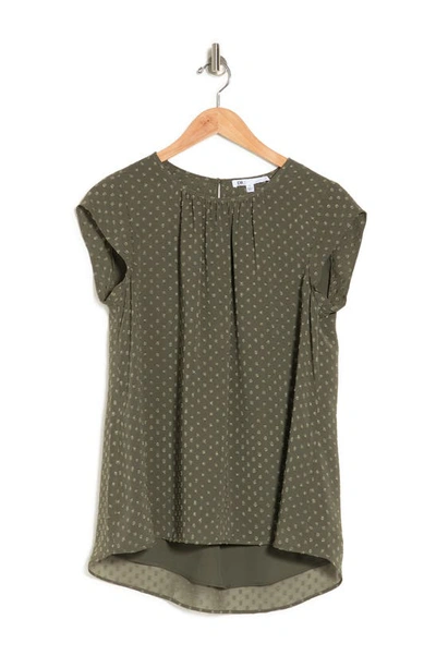 Dr2 By Daniel Rainn Floral Clip Dot Cap Sleeve Tunic Blouse In Herb Green