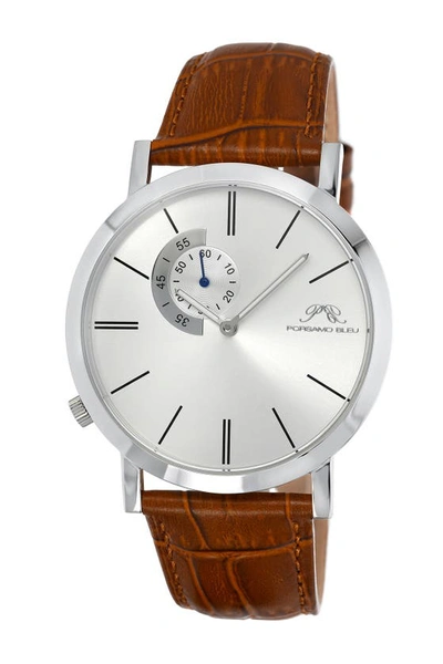 Porsamo Bleu Croc-embossed Leather Watch, 42mm In Silver-cognac
