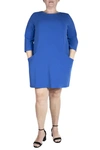 Nina Leonard Jewel Neck 3/4 Sleeve High Tech Dress In Classic Blue