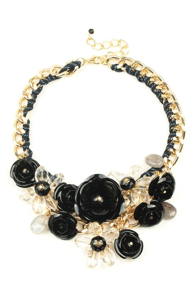 Eye Candy Los Angeles Posh Noir Gold-tone Beaded Bib Necklace In Black