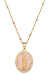 EYE CANDY LOS ANGELES THE LUXE COLLECTION ROSE QUARTZ VIRGIN MARY PENDANT NECKLACE