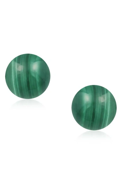 Bling Jewelry Sterling Silver Semi-precious Stone 10mm Ball Stud Earrings In Malachite