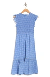 Melrose And Market Smocked Flutter Sleeve Midi Dress In Blue- White Paisley