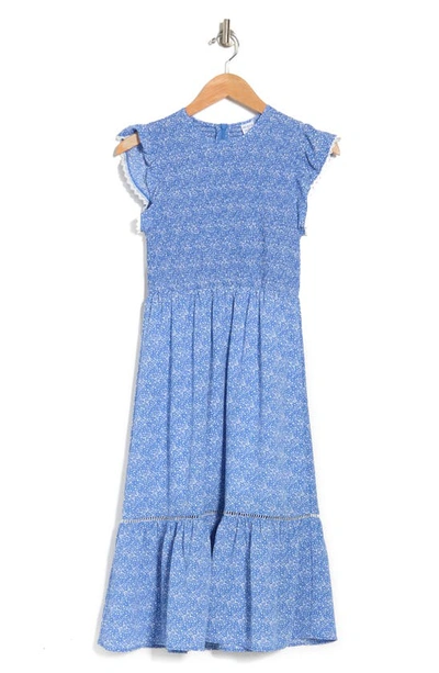 Melrose And Market Smocked Flutter Sleeve Midi Dress In Blue- White Paisley