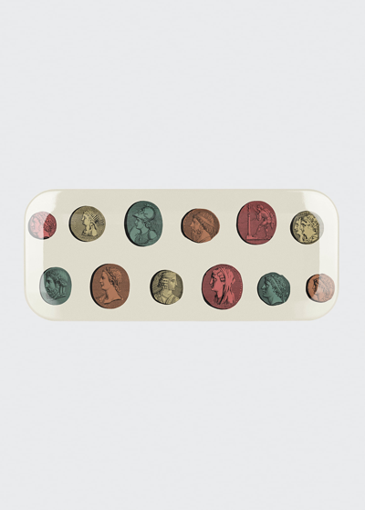 Fornasetti Cammel Tray - 25x60 Cm In White Multi