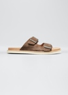 Brunello Cucinelli Men's Suede Leather Buckle Slide Sandals In Csp68 Grey