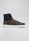 Paul Stuart Men's High-top Suede-leather Zip Sneakers In Grey