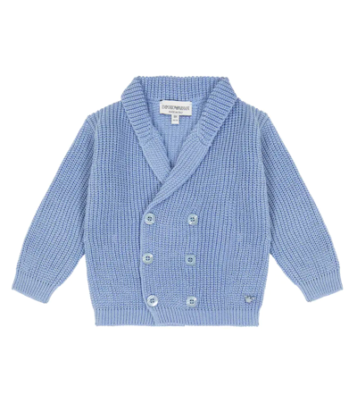 Emporio Armani Baby Cotton Cardigan In Blue
