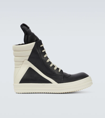 Rick Owens Geometric High-top Sneakers Unique Laces In Black