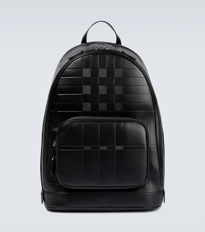 Burberry Men's Rocco Debossed Leather Check Backpack In Black