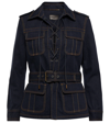 Saint Laurent Saharian Belted Lace-up Denim Jacket In Deep Blue Rinse