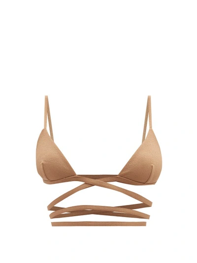 Matteau + Net Sustain Wrap Crinkled Triangle Bikini Top In Brown