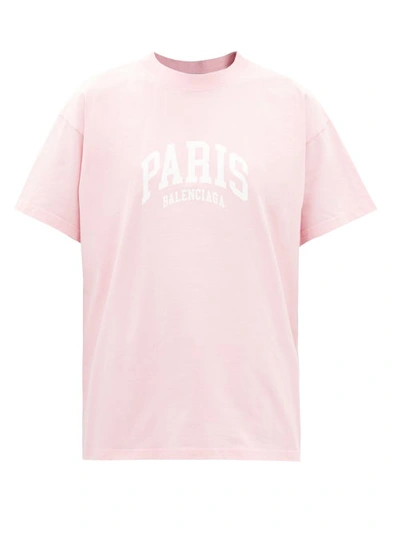 Balenciaga Paris Logo-print Cotton-jersey T-shirt In Pink