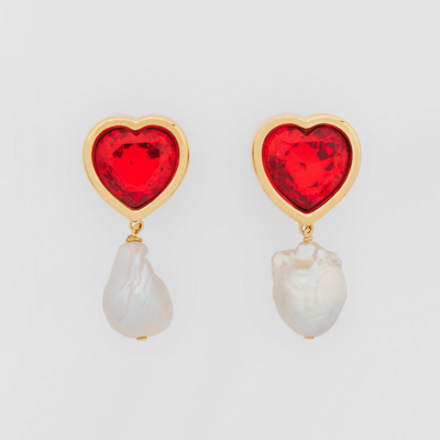 Burberry Crystal And Pearl Detail Gold-plated Earrings - Online Exclusive In Light Gold/red