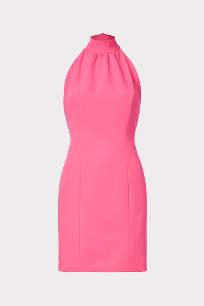 Milly Penny Halter Open Back Cady Minidress In Neon Pink