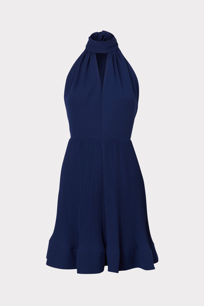 Milly Libby Pleated Mini Dress In Navy