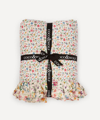 Coco & Wolf Linen Garden And Luna Belle Gathered Frill Edged Double Bedspread In Pink