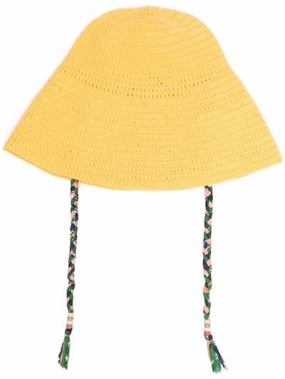 Alanui Beach Break Crocheted Cotton Bucket Hat In Giallo