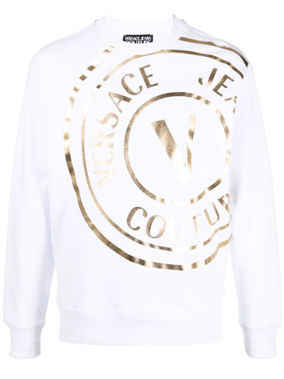 Versace Jeans Couture Logo-print Metallic Sweatshirt In Weiss