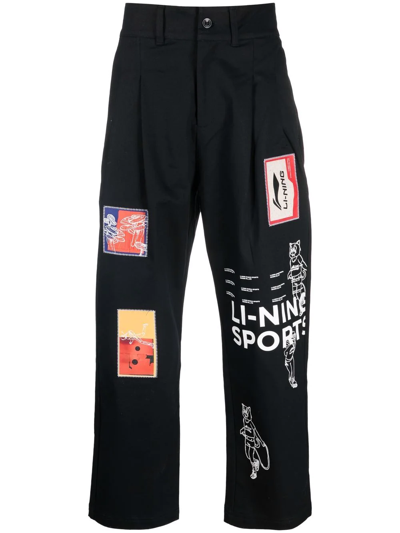 Li-ning Logo-print Straight-leg Trousers In Schwarz