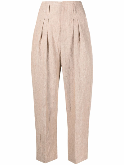 Brunello Cucinelli Cropped Linen Trousers In Nude