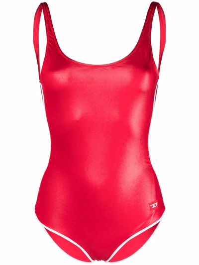 Diesel Logo Fitted Swimsuit In Rot