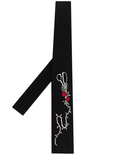 Yohji Yamamoto Tattoo Embroidery Wool Tie In Black