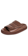 Gia Borghini Padded Leather Slides In Coffee Brown